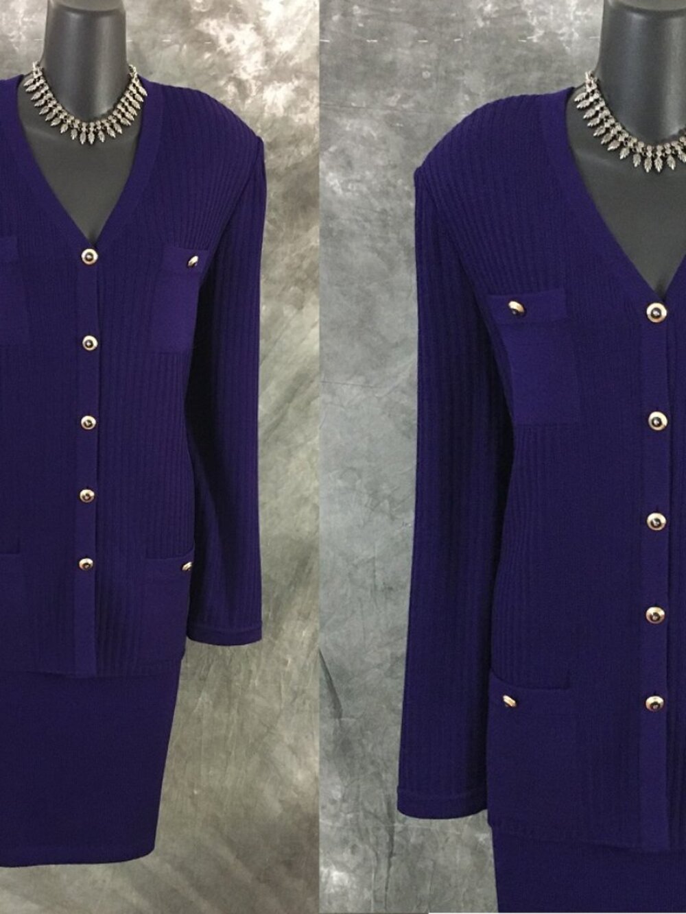 NWT NEW St John collection knit velvet purple jacket skirt suit size 14 - Picture 2 of 10